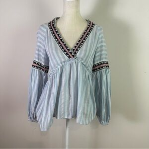 Lemlem by Liya Kebede Pinstripe Embroidered Empire Waist Tunic Women Medium